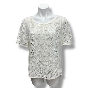 American Eagle Outfitters Top Size L Crocheted Ivory White Short Sleeve Y2K Boho